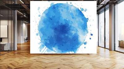 Watercolor texture blue blob label ink round vector background, colorful splash color ink, vector Wall mural