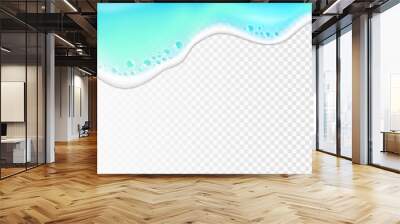 Realistic Sea wave on shore. 3d Azure blue ocean water with foam, bubbles backdrop on transparent background . Or dripping detergent foam with water Wall mural