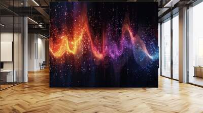 Visualization of music sound waves, colorful patterns against a black background, resembling a digital equalizer Wall mural