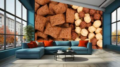 Quick breakfasts - chocolate pads and balls, top view Wall mural