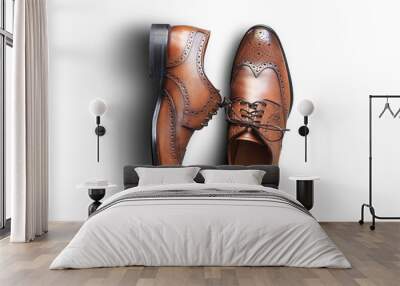 Brown leather men's shoes in classic style Wall mural