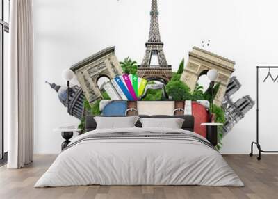 france, landmarks paris, retro suitcase, travel Wall mural