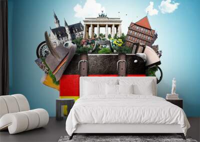 Germany, german landmarks, travel and retro suitcase Wall mural