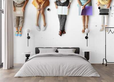 Group of young people reading books, concept education Wall mural