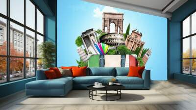 Italy, attractions Italy and retro suitcase, travel Wall mural