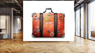 Retro suitcase of a traveler with travel stickers Wall mural