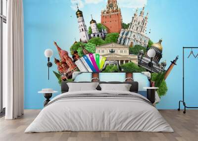 russia, landmarks moscow, retro suitcase, travel Wall mural