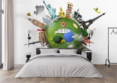 small planet with landmarks around the world Wall mural