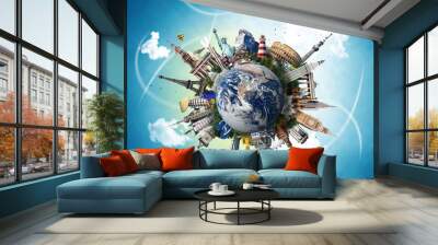 Travel, world landmarks on the background of blue sky Wall mural