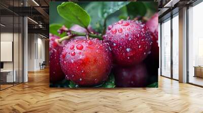 a group of red fruits with water droplets on them Wall mural