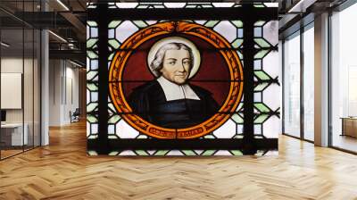 Saint Jean Baptiste de la Salle, stained glass window in the Saint Sulpice Church, Paris, France Wall mural