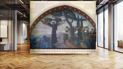 St. Anthony of Padua preaches fishes, fresco in Saint Francis of Assisi church in Zagreb, Croatia Wall mural