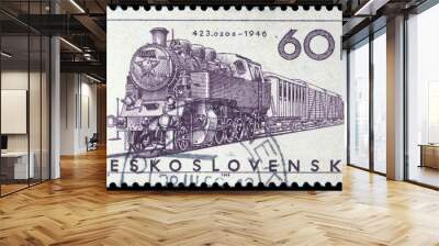 Stamp printed in Czechoslovakia showing the '423.0206' Locomotive of 1946, circa 1965. Wall mural