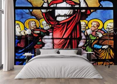 Transfiguration of Jesus, stained glass window in Saint Severin church in Paris, France Wall mural