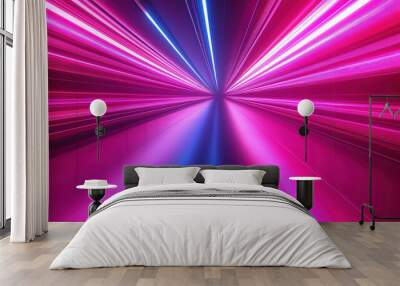 abstract background with straight neon lights blue hot pink orange black fuchsia long exposure futuristic road motion movement Wall mural