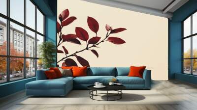 deep maroon branch of leaves on side neutral background space for copy text seasonal backdrop Wall mural