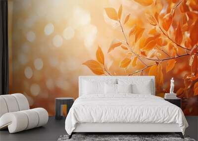 orange yellow autumn branch of leaves in front of nature background space for copy text wallpaper backdrop Wall mural