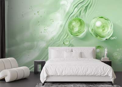 Abstract light green background liquid with bubbles Wall mural