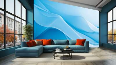 Blue abstract background. Bright light waves in dark blue color Wall mural