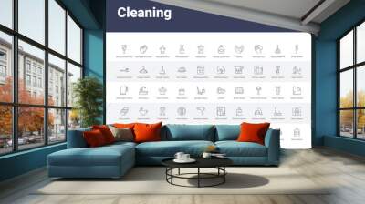 50 cleaning set icons such as rose cleanin, hands cleanin, compress cleanin, no water leaf tampon garbage garbage truck bucket simple modern vector icons can be use for web mobile Wall mural