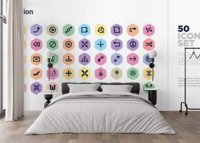 50 orientation vector icons set in a colorful hexagon buttons Wall mural