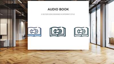 audio book icon in different style vector illustration. two colored and black audio book vector icons designed in filled, outline, line and stroke style can be used for web, mobile, ui Wall mural