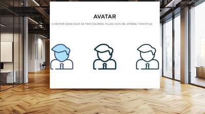 avatar icon in different style vector illustration. two colored and black avatar vector icons designed in filled, outline, line and stroke style can be used for web, mobile, ui Wall mural