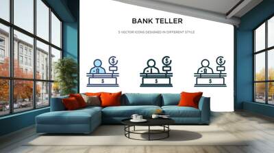 bank teller icon in different style vector illustration. two colored and black bank teller vector icons designed in filled, outline, line and stroke style can be used for web, mobile, ui Wall mural