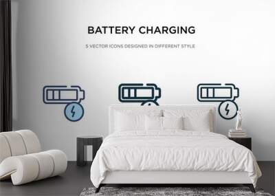 battery charging status icon in different style vector illustration. two colored and black battery charging status vector icons designed in filled, outline, line and stroke style can be used for Wall mural