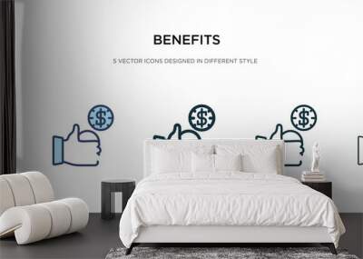 benefits icon in different style vector illustration. two colored and black benefits vector icons designed in filled, outline, line and stroke style can be used for web, mobile, ui Wall mural