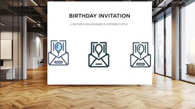 birthday invitation icon in different style vector illustration. two colored and black birthday invitation vector icons designed in filled, outline, line and stroke style can be used for web, Wall mural