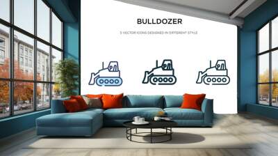 bulldozer icon in different style vector illustration. two colored and black bulldozer vector icons designed in filled, outline, line and stroke style can be used for web, mobile, ui Wall mural