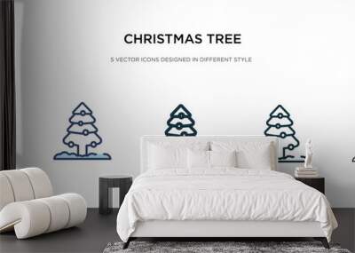 christmas tree icon in different style vector illustration. two colored and black christmas tree vector icons designed in filled, outline, line and stroke style can be used for web, mobile, ui Wall mural