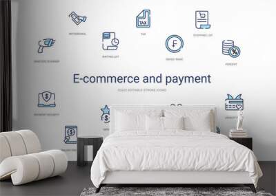 e-commerce and payment concept 14 colorful outline icons. 2 color blue stroke icons Wall mural