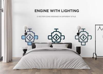 engine with lighting bolt icon in different style vector illustration. two colored and black engine with lighting bolt vector icons designed in filled, outline, line and stroke style can be used for Wall mural