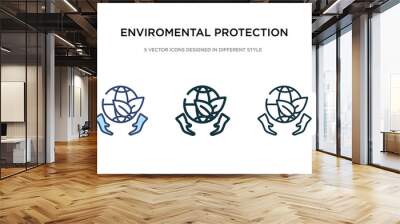 enviromental protection icon in different style vector illustration. two colored and black enviromental protection vector icons designed in filled, outline, line and stroke style can be used for Wall mural