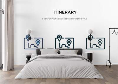 itinerary icon in different style vector illustration. two colored and black itinerary vector icons designed in filled, outline, line and stroke style can be used for web, mobile, ui Wall mural