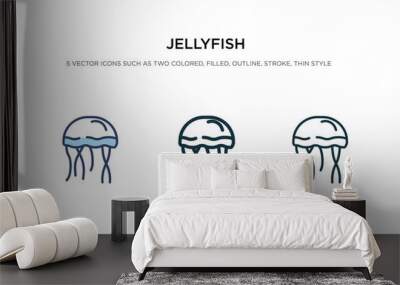 jellyfish icon in different style vector illustration. two colored and black jellyfish vector icons designed in filled, outline, line and stroke style can be used for web, mobile, ui Wall mural