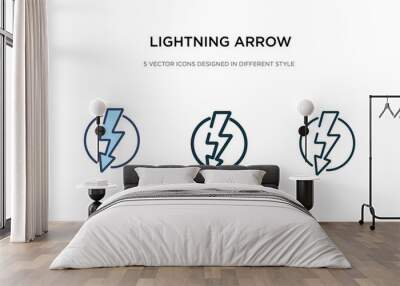 lightning arrow icon in different style vector illustration. two colored and black lightning arrow vector icons designed in filled, outline, line and stroke style can be used for web, mobile, ui Wall mural