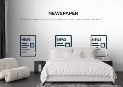 newspaper icon in different style vector illustration. two colored and black newspaper vector icons designed in filled, outline, line and stroke style can be used for web, mobile, ui Wall mural