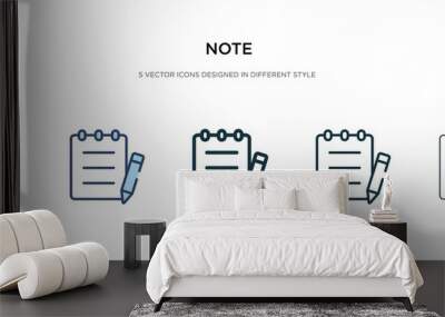 note icon in different style vector illustration. two colored and black note vector icons designed in filled, outline, line and stroke style can be used for web, mobile, ui Wall mural