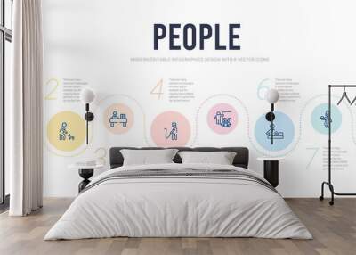 people concept infographic design template. included photographer working, cooker with tray, assembler, teacher and students, firefighter working, book keeper icons Wall mural