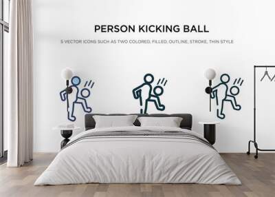 person kicking ball with the knee icon in different style vector illustration. two colored and black person kicking ball with the knee vector icons designed in filled, outline, line and stroke style Wall mural