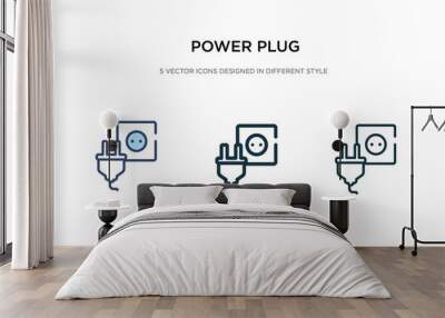 power plug icon in different style vector illustration. two colored and black power plug vector icons designed in filled, outline, line and stroke style can be used for web, mobile, ui Wall mural