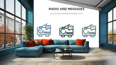 radio and messages icon in different style vector illustration. two colored and black radio and messages vector icons designed in filled, outline, line stroke style can be used for web, mobile, ui Wall mural