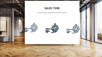 save time icon in different style vector illustration. two colored and black save time vector icons designed in filled, outline, line and stroke style can be used for web, mobile, ui Wall mural