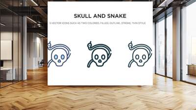 skull and snake icon in different style vector illustration. two colored and black skull and snake vector icons designed in filled, outline, line stroke style can be used for web, mobile, ui Wall mural