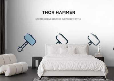 thor hammer icon in different style vector illustration. two colored and black thor hammer vector icons designed in filled, outline, line and stroke style can be used for web, mobile, ui Wall mural