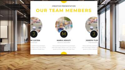 Three team members info business presentation design with rounded photos. Editable annual report flyer leaflet corporate presentation banner design template. Simple webpage design Wall mural