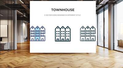 townhouse icon in different style vector illustration. two colored and black townhouse vector icons designed in filled, outline, line and stroke style can be used for web, mobile, ui Wall mural